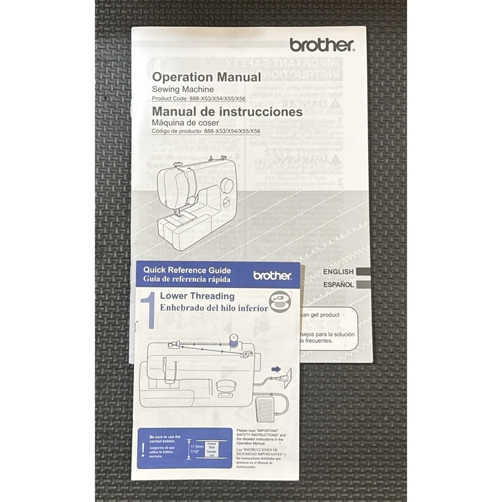 Brother 888-X53/X54/X55/X56 Sewing Machine OEM Instruction Manual QuickStart